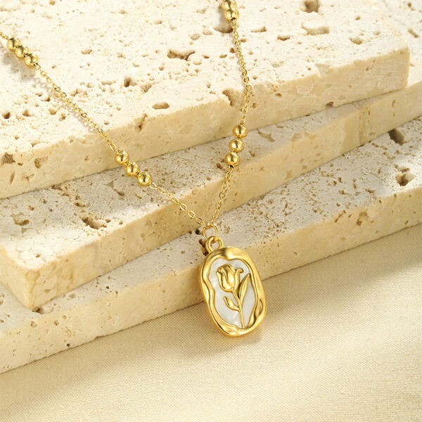 Simple Rose White Shell Pendant Necklace For Women - Image 6