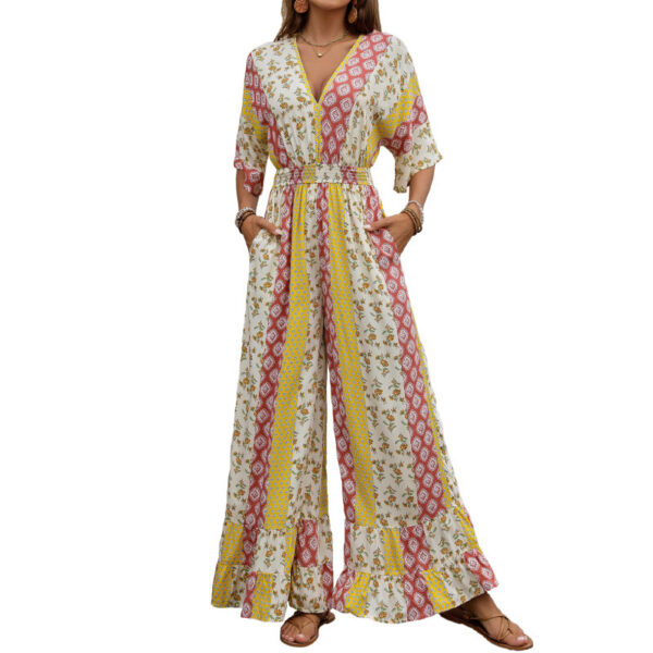 Summer New Bohemian Style Printed Retro Style High Waist One-piece Trousers For Women - Image 2