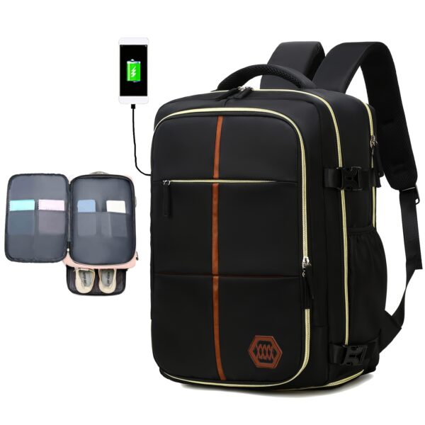 Airline-Approved Travel Backpack for Men & Women - Stylish White & Black Laptop Bag with Shoe Compartment, Adjustable Straps, USB Charging Port - Durable Polyester, Multi-Compartment Outdoor & School Backpack - Image 9