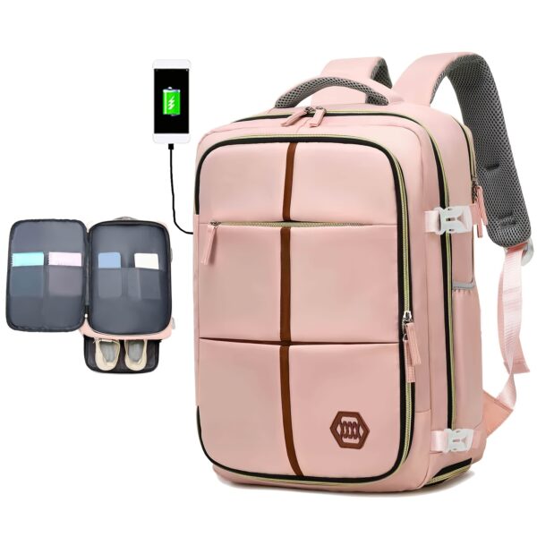 Airline-Approved Travel Backpack for Men & Women - Stylish White & Black Laptop Bag with Shoe Compartment, Adjustable Straps, USB Charging Port - Durable Polyester, Multi-Compartment Outdoor & School Backpack - Image 15